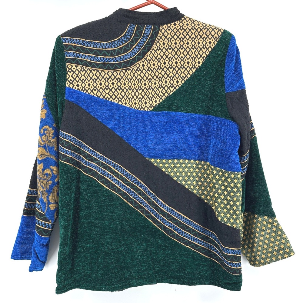 VTG Indigo Moon Patchwork Jacket Womens Large Art Lagenlook Tapestry Boho Whimsi - Picture 2 of 12